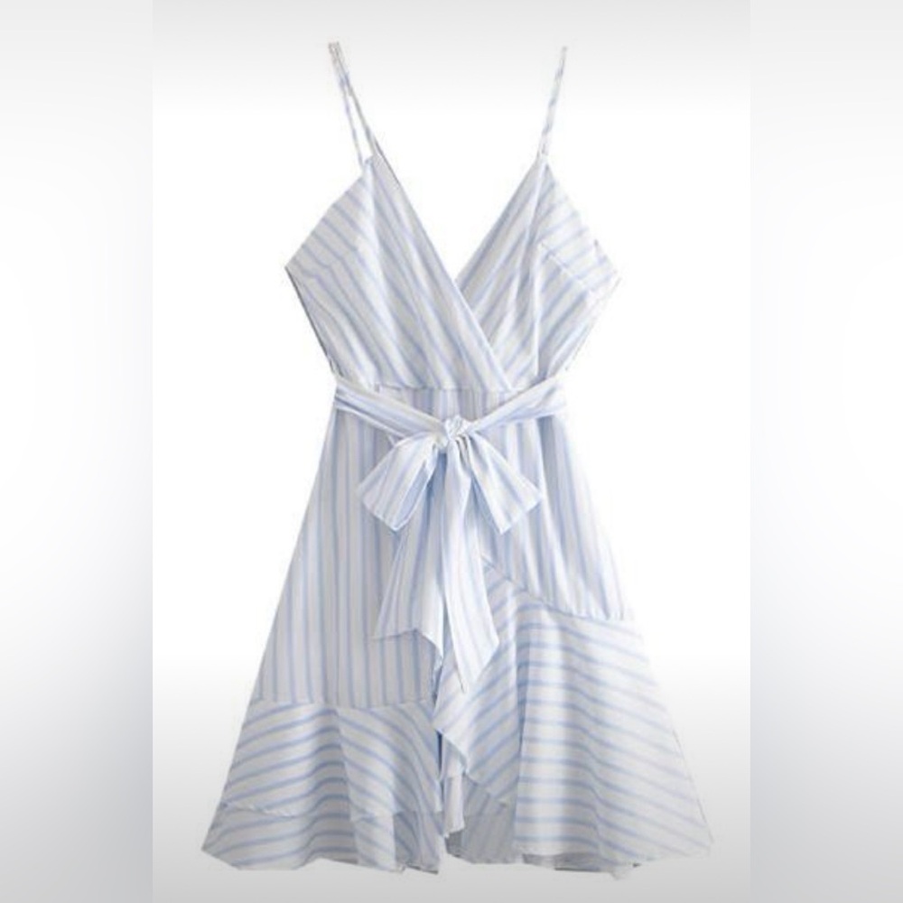 Striped Ruffle wrap dress